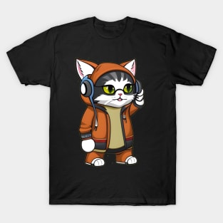 Paws & Playlists: Stylish Cat with Jacket and Headphones T-Shirt